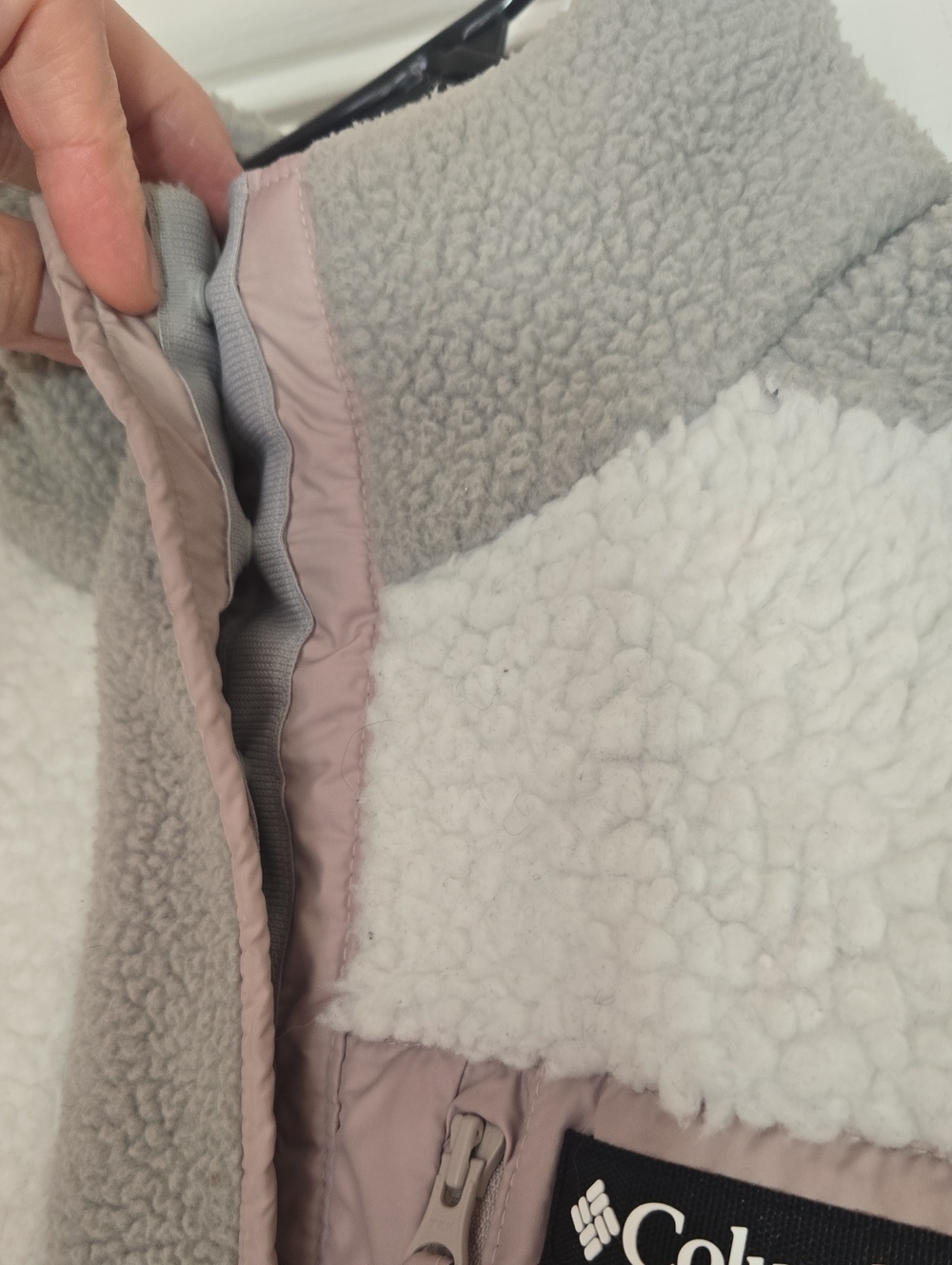 Columbia Cropped Colorblock Sherpa Half Snap Fleece Gray White Pink M - Picture 5 of 16